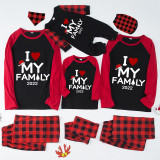 2022 Christmas Matching Family Pajamas I Love My Family Black And Red Pajamas Set