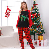 Christmas Matching Family Pajamas Christmas Tree Rex Dinosuar Black And Red Pajamas Set