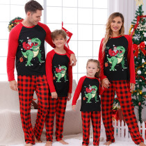 Christmas Matching Family Pajamas Santa Claus With Dinosuar Black And Red Pajamas Set