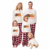 Thanksgiving Day Matching Family Pajamas Peace Love Thanksgiving Pumpkin White Pajamas Set