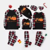 Thanksgiving Day Matching Family Pajamas Peace Love Thanksgiving Pumpkin Black And Red Plaids Pajamas Set