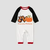 Thanksgiving Day Matching Family Pajamas Peace Love Thanksgiving Pumpkin White Pajamas Set