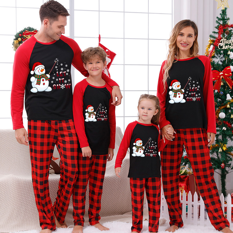 Christmas Matching Family Pajamas Let It Snow Black And Red Pajamas Set