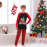 Christmas Matching Family Pajamas Truck With Christmas Tree Black And Red Pajamas Set
