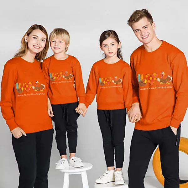 Family Thanksgiving Day Multicolor Matching Sweater Peace Love Thanksgiving Turkey Pullover Hoodies