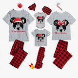 Christmas Matching Family Pajamas Cartoon Mouse With Christmas Hat Gray Pajamas Set