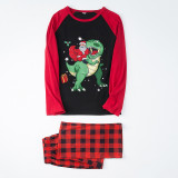 Christmas Matching Family Pajamas Santa Claus With Dinosuar Black And Red Pajamas Set