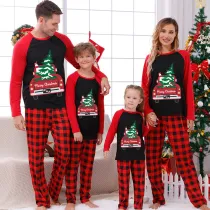 Christmas Matching Family Pajamas Truck With Christmas Tree Black And Red Pajamas Set