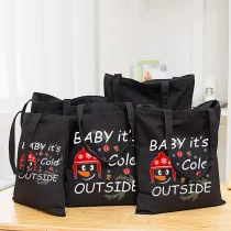 Christmas Eco Friendly Snowan Slogan Handle Canvas Tote Bag