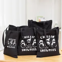 Christmas Eco Friendly Chillin' With My Snowmies Handle Canvas Tote Bag