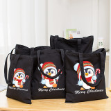 Christmas Eco Friendly Penguin Merry Christmas Handle Canvas Tote Bag