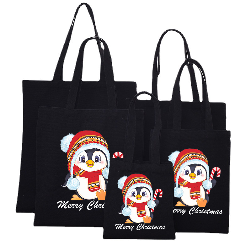 Christmas Eco Friendly Penguin Merry Christmas Handle Canvas Tote Bag
