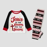 Christmas Matching Family Pajamas Jesus Is The Reason To The Season Seamless Reindeer White Pajamas Set