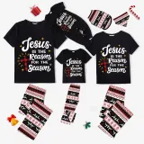 Christmas Matching Family Pajamas Jesus Is The Reason To The Season Seamless Reindeer Black Pajamas Set