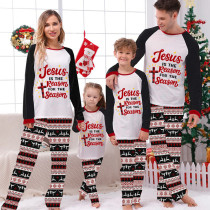 Christmas Matching Family Pajamas Jesus Is The Reason To The Season Seamless Reindeer White Pajamas Set