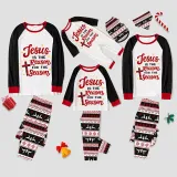 Christmas Matching Family Pajamas Jesus Is The Reason To The Season Seamless Reindeer White Pajamas Set