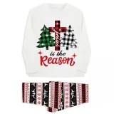 Christmas Matching Family Pajamas Jesus Is The Reason Christmas Trees Seamless Reindeer White Pajamas Set