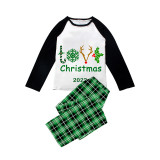 2022 Christmas Matching Family Pajamas Deer Antler Love Slogan Green Plaids Pajamas Set
