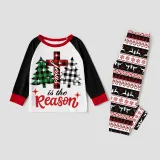 Christmas Matching Family Pajamas Jesus Is The Reason Christmas Trees Seamless Reindeer White Pajamas Set