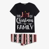 Christmas Matching Family Pajamas The Joy Of Christmas Is Family Seamless Reindeer Black Pajamas Set