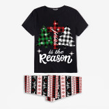 Christmas Matching Family Pajamas Jesus Is The Reason Christmas Trees Seamless Reindeer Black Pajamas Set