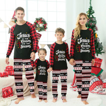 Christmas Matching Family Pajamas Jesus Is The Reason To The Season Seamless Reindeer Black Pajamas Set