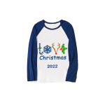 2022 Christmas Matching Family Pajamas Deer Antler Love Slogan Blue Plaids Pajamas Set