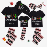 2022 Christmas Matching Family Pajamas Exclusive Design Deer Antler Love Slogan Seamless Reindeer Black Pajamas Set