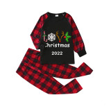 2022 Christmas Matching Family Pajamas Deer Antler Love Slogan Black Pajamas Set