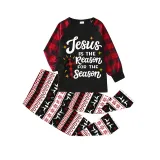 Christmas Matching Family Pajamas Jesus Is The Reason To The Season Seamless Reindeer Black Pajamas Set