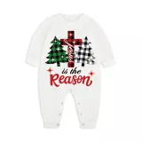 Christmas Matching Family Pajamas Jesus Is The Reason Christmas Trees Seamless Reindeer White Pajamas Set