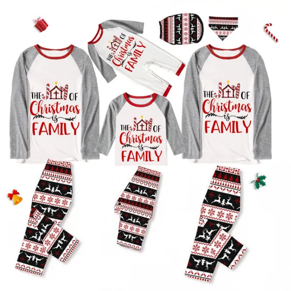 Christmas Matching Family Pajamas The Joy Of Christmas Is Family Seamless Reindeer White Pajamas Set