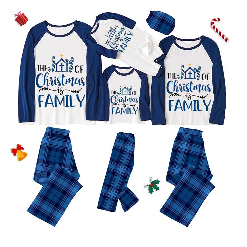 Christmas Matching Family Pajamas The Joy Of Christmas Is Family Blue Plaids Pajamas Set