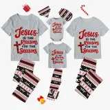 Christmas Matching Family Pajamas Jesus Is The Reason To The Season Seamless Reindeer Gray Pajamas Set