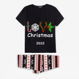 2022 Christmas Matching Family Pajamas Exclusive Design Deer Antler Love Slogan Seamless Reindeer Black Pajamas Set
