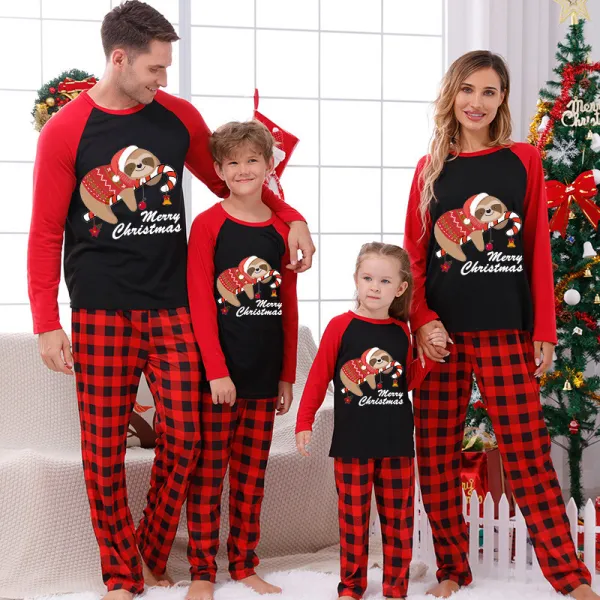 Christmas Matching Family Pajamas Exclusive Design Candy Sloth Green Stripes Pajamas Set