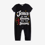 Christmas Matching Family Pajamas Jesus Is The Reason To The Season Seamless Reindeer Black Pajamas Set