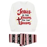 Christmas Matching Family Pajamas Jesus Is The Reason To The Season Seamless Reindeer White Pajamas Set