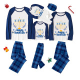 Christmas Matching Family Pajamas Exclusive Design Happy Hanukkah Blue Plaids Pajamas Set