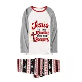 Christmas Matching Family Pajamas Jesus Is The Reason To The Season Seamless Reindeer White Pajamas Set