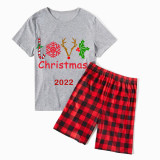 2022 Christmas Matching Family Pajamas Deer Antler Love Slogan Gray Pajamas Set
