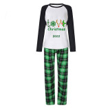2022 Christmas Matching Family Pajamas Deer Antler Love Slogan Green Plaids Pajamas Set