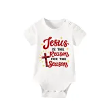 Christmas Matching Family Pajamas Jesus Is The Reason To The Season Seamless Reindeer White Pajamas Set