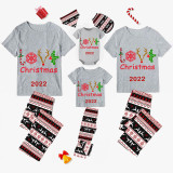 2022 Christmas Matching Family Pajamas Exclusive Design Deer Antler Love Slogan Seamless Reindeer Gray Pajamas Set