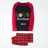2022 Christmas Matching Family Pajamas Deer Antler Love Slogan Black And Red Pajamas Set