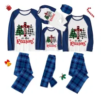 Christmas Matching Family Pajamas Jesus Is The Reason Christmas Trees Blue Plaids Pajamas Set