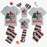 Christmas Matching Family Pajamas Jesus Is The Reason Christmas Trees Seamless Reindeer Gray Pajamas Set