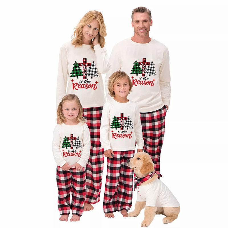Christmas Matching Family Pajamas Jesus Is The Reason Christmas Trees White Pajamas Set