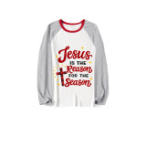 Christmas Matching Family Pajamas Jesus Is The Reason To The Season Seamless Reindeer White Pajamas Set
