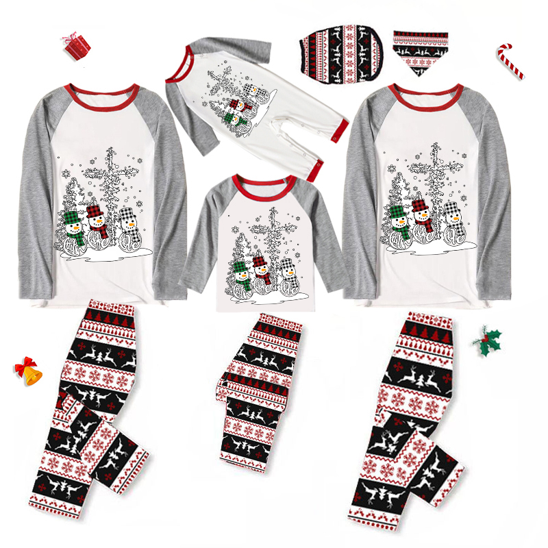 Christmas Matching Family Pajamas Christmas Three Snowmen Gray Pajamas Set